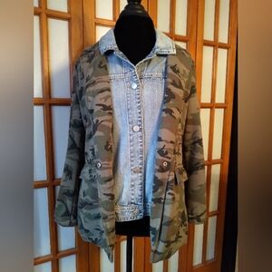 Women's Jrs Camo And Denim Jacket, Sz L NWOT By Blue Revival
